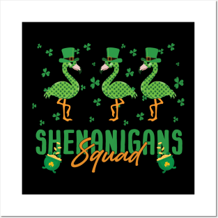 Shenanigan Squad Irish Flamingo Leprechaun St Patrick's Day Posters and Art
